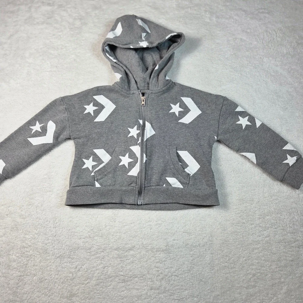 Converse Kids Gray Star Chevron Logo Full Zip Hoodie Sweatshirt Size 6 5-6 Years